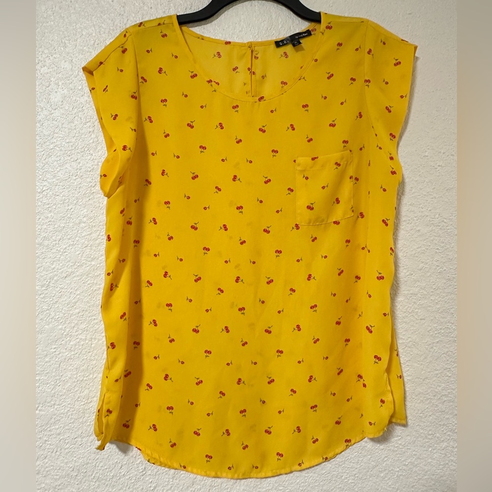 Sweet Rain Yellow Cherry Print Blouse